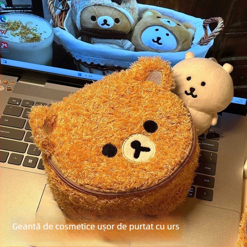 Geantă de machiaj cu ursuleț pluș, portabilă pentru călătorii, broderie 3D (Cod produs: 000000000; Scenariu de utilizare: depozitare acasă; Stil: femeie matură; Material: Alt; Sex: Unisex)