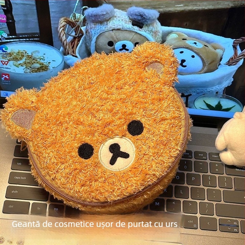 Geantă de machiaj cu ursuleț pluș, portabilă pentru călătorii, broderie 3D (Cod produs: 000000000; Scenariu de utilizare: depozitare acasă; Stil: femeie matură; Material: Alt; Sex: Unisex)