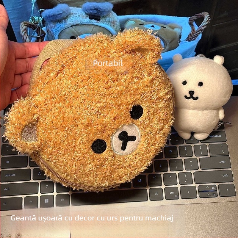 Geantă de machiaj cu ursuleț pluș, portabilă pentru călătorii, broderie 3D (Cod produs: 000000000; Scenariu de utilizare: depozitare acasă; Stil: femeie matură; Material: Alt; Sex: Unisex)