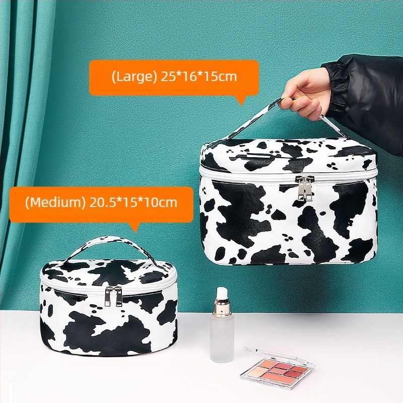 Gențiță de cosmetice din PU cu model lapte, căptușeală poliester, transfer termic, unisex