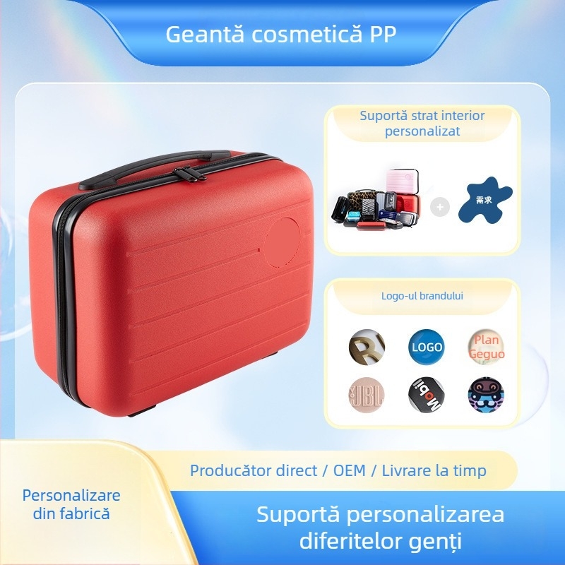 Geantă cosmetică pentru bagaj de mână, plastic, roți universale, fermoar, model dungat, stil stradal