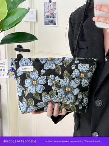 Geantă de machiaj LEERMOO pentru călătorii - ultra ușoară, poliester, imprimeu floral, căptușeală poliester, stil de călătorie de relaxare