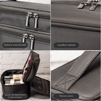 Geantă de machiaj cu două compartimente, cutie portabilă multifuncțională pentru unghii și broderie, impermeabilă, din material Oxford