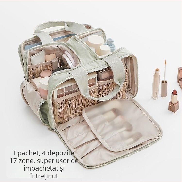 Geantă cosmetică pentru femei, ușoară, cu capacitate extensibilă, exterior din nailon, căptușeală din poliester, lansare vară 2025.