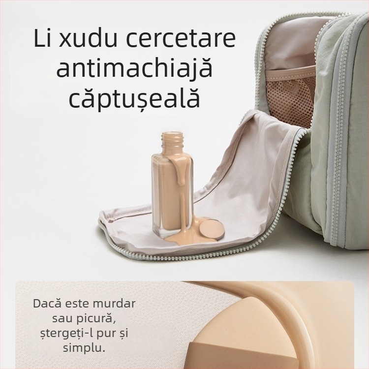 Geantă cosmetică pentru femei, ușoară, cu capacitate extensibilă, exterior din nailon, căptușeală din poliester, lansare vară 2025.