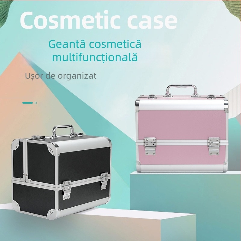 Geantă de unelte de machiaj, capacitate mare, ABS+PC, roți universale, închidere cu lacăt, pentru gene, manichiură și sprâncene