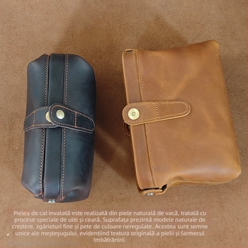 Geantă de voiaj pentru cosmetică - piele din primul strat, căptușeală din piele naturală, accent retro, organizator feminin de călătorie