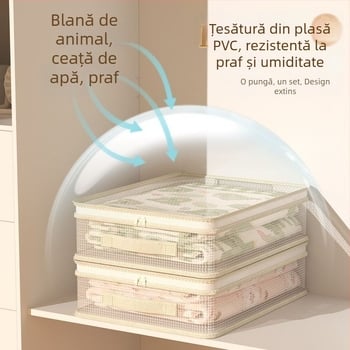 Set de 4 saci de depozitare pentru cuverturi, formă cubică, PVC, multifuncțional, stil modern simplu