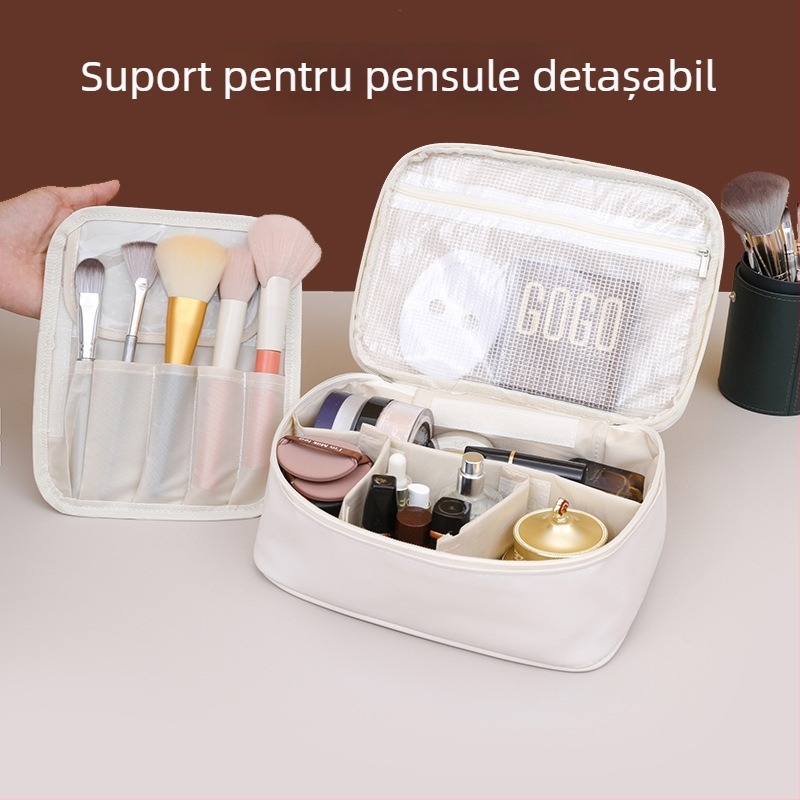 Geantă pentru cosmetică, material PU, formă cubică, multifuncțională pentru călătorii – organizator machiaj și îngrijire