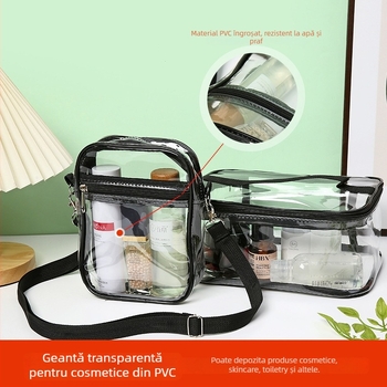 Gențiță de cosmetice din PVC, stil poșetă, protecție împotriva prafului, pentru călătorii, depozitare machiaj și produse de igienă personală