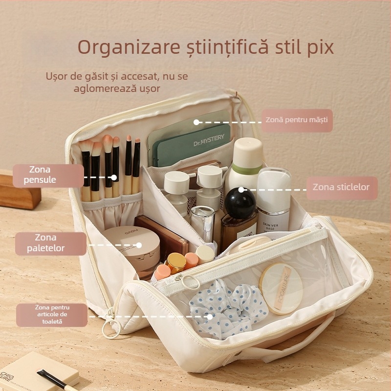 Geantă de cosmetică cu capacitate mare, verticală portabilă (verticală portabilă; cubică; poliester; impermeabilă; sta în picioare)