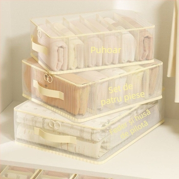 Set de 4 sacoșe de depozitare din plasă pentru haine – organizator cubic pentru garderobă și dormitor, utilizare multiplă