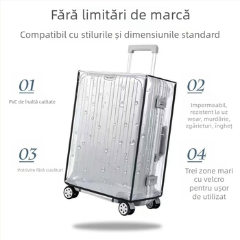 Husă transparentă pentru bagaje din PVC, cu căptușeală EVA; impermeabilă, antibacteriană, rezistentă la uzură
