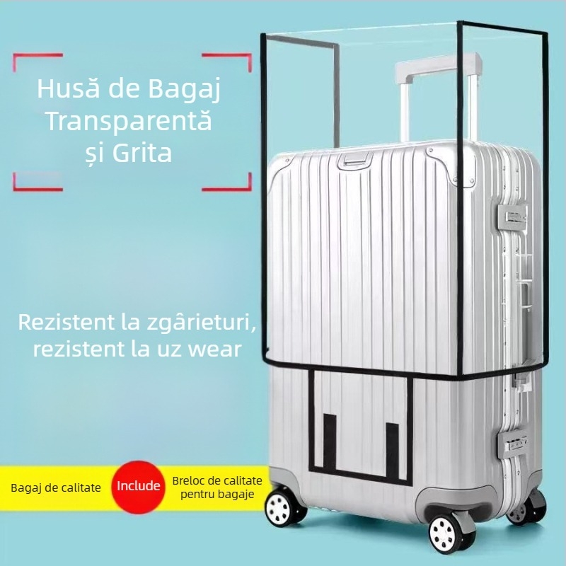 Husă transparentă pentru bagaje din PVC, cu căptușeală EVA; impermeabilă, antibacteriană, rezistentă la uzură