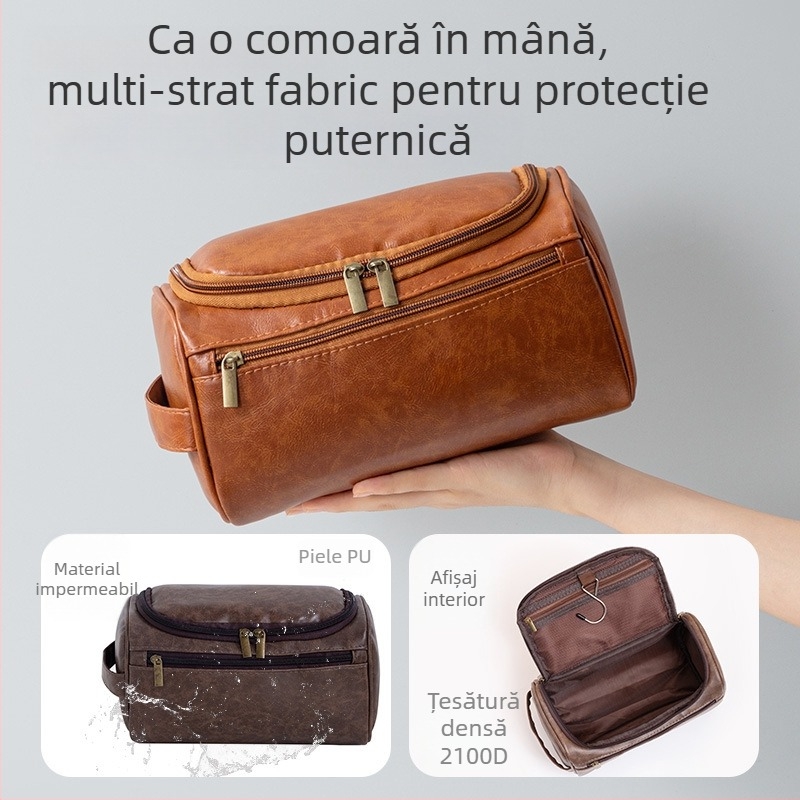 Geantă de toalete cu design atârnat, formă cub, material PU, multifuncțională, pentru călătorii