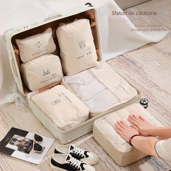 Set de depozitare de călătorie din 6 piese, geantă pentru toalete și haine, extensibilă, material T400 memory cloth, capacitate mare