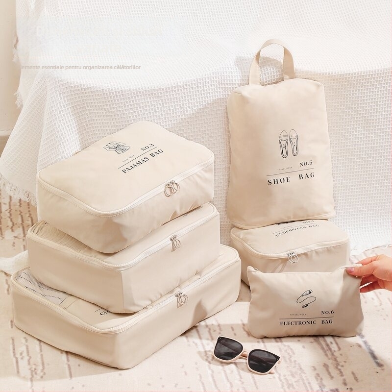 Set de depozitare de călătorie din 6 piese, geantă pentru toalete și haine, extensibilă, material T400 memory cloth, capacitate mare