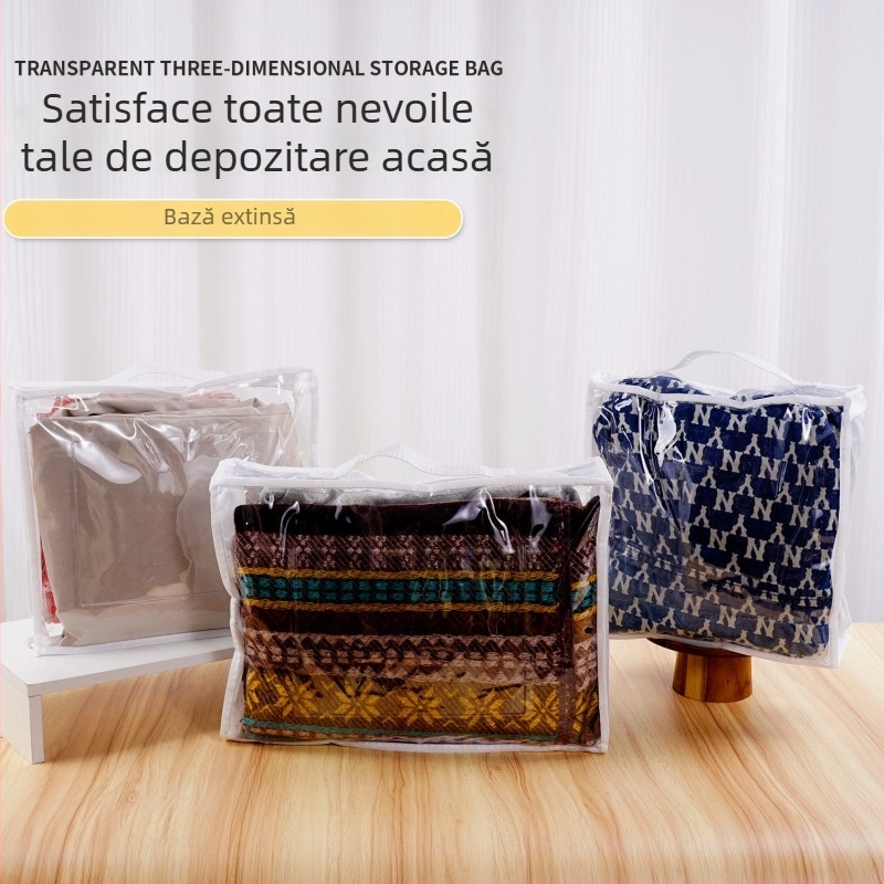 Geantă de depozitare pentru cuverturi, transparentă, cub din PVC, organizator pentru haine și cuverturi, depozitare multifuncțională în dormitor