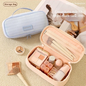 Nothing Ry-067 Geantă cosmetică Corduroy, în formă cubică, impermeabilă și compactă pentru călătorii, stocare machiaj