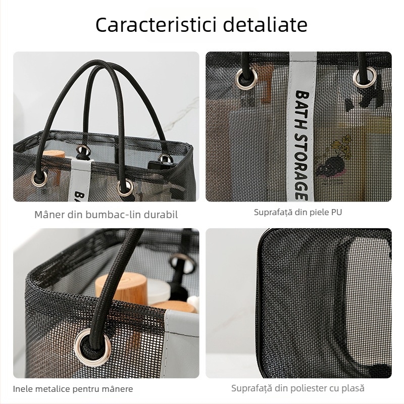 Geantă de toaletă, formă cub, plasă din plastic, respirabilă, model 01B1563