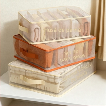 Set de patru pungi de depozitare respirante pentru dormitor, formă cubică, PVC, model Wx-004
