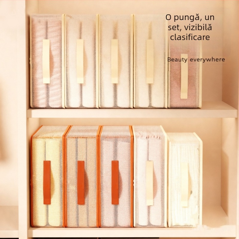 Set de patru pungi de depozitare respirante pentru dormitor, formă cubică, PVC, model Wx-004