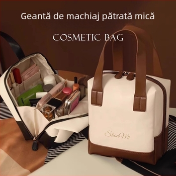 Geantă de cosmetice Sugar cube, PU, formă cubică, impermeabilă, ultra-ușoară, cu compartimente pentru capacitate mare, pentru călătorii