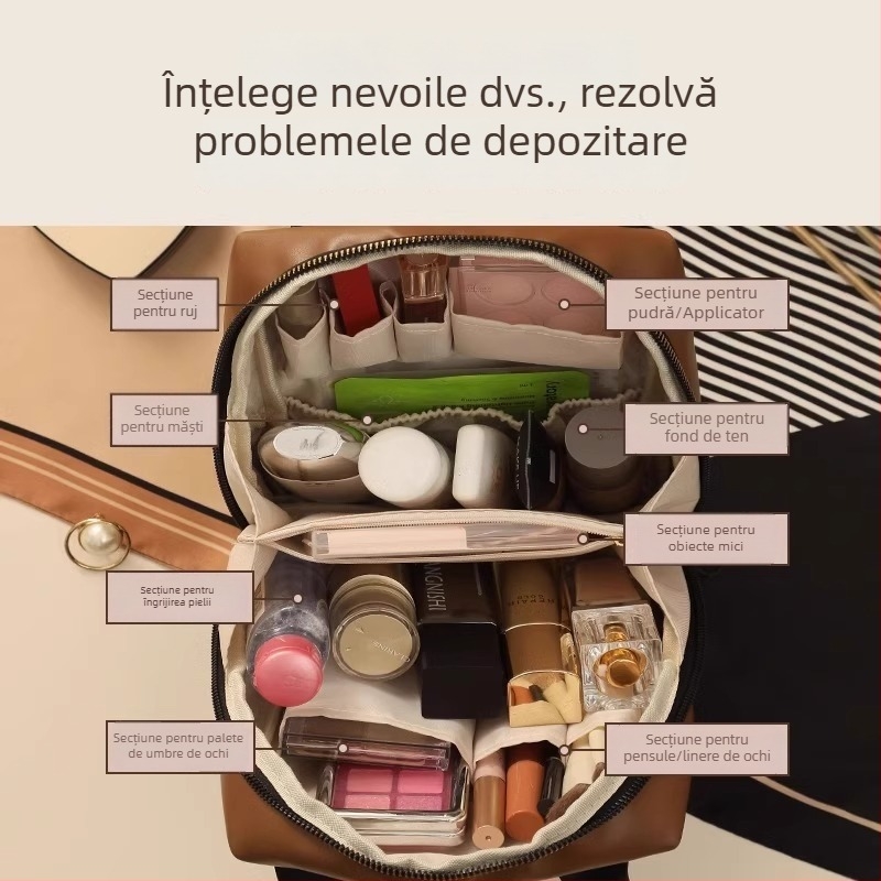 Geantă de cosmetice Sugar cube, PU, formă cubică, impermeabilă, ultra-ușoară, cu compartimente pentru capacitate mare, pentru călătorii