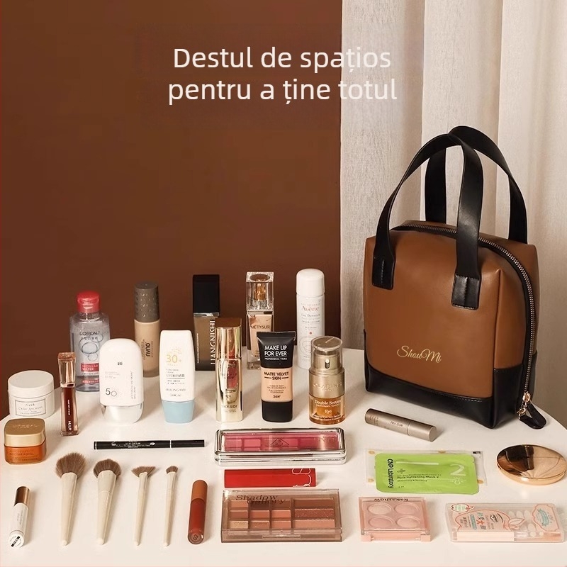 Geantă de cosmetice Sugar cube, PU, formă cubică, impermeabilă, ultra-ușoară, cu compartimente pentru capacitate mare, pentru călătorii