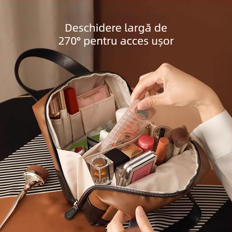 Geantă de cosmetice Sugar cube, PU, formă cubică, impermeabilă, ultra-ușoară, cu compartimente pentru capacitate mare, pentru călătorii