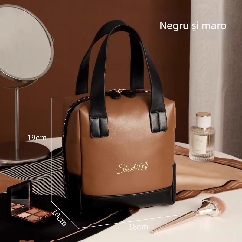 Geantă de cosmetice Sugar cube, PU, formă cubică, impermeabilă, ultra-ușoară, cu compartimente pentru capacitate mare, pentru călătorii