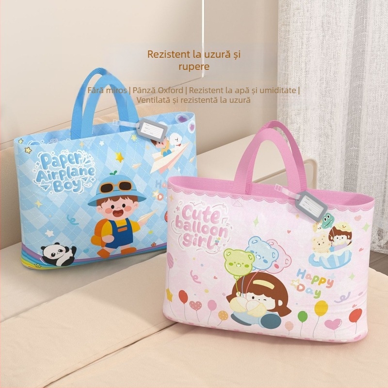 Geantă de depozitare pentru cuverturi pentru grădiniță cu fermoar dublu, din Oxford, multifuncțională pentru lenjerie, cuverturi și haine