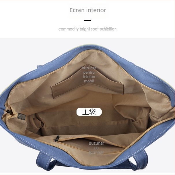 Geantă Tote din pânză pentru uz zilnic — stil urban simplu, închidere cu fermoar, formă orizontală dreptunghiulară, buzunar interior cu fermoar, buzunare pentru telefon și card de identificare