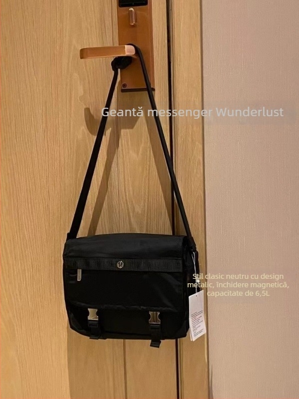 Geantă messenger din pânză, căptușită cu nailon, deschidere cu capac, buzunare interioare pentru telefonul mobil și buzunar cu fermoar.