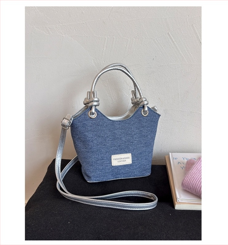 Geantă de tip găleată din pânză, stil coreean pentru femei, crossbody, închidere cu fermoar, buzunar pentru documente