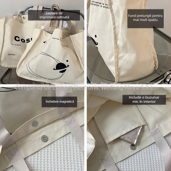 Geantă de umăr din canvas — stil urban distractiv în sălbăticie, formă orizontală pătrată, închidere magnetică, buzunar pentru telefon, curele duble