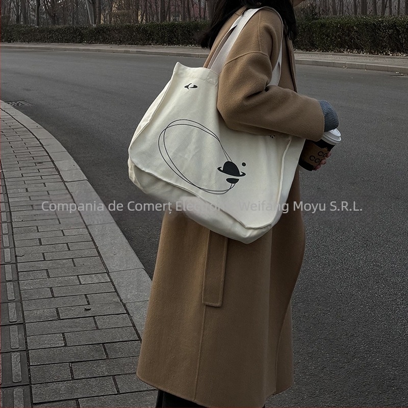 Geantă de umăr din canvas — stil urban distractiv în sălbăticie, formă orizontală pătrată, închidere magnetică, buzunar pentru telefon, curele duble