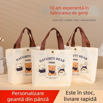 Geantă de pânză cu motiv ursuleț; imprimare UV digitală și serigrafie; marcă Bai xin; geantă de depozitare