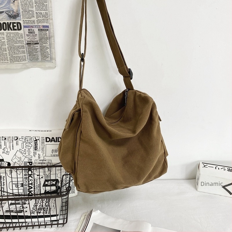 Geantă din pânză în stil Boston, crossbody cu fermoar, formă orizontală pătrată, buzunar pentru telefon