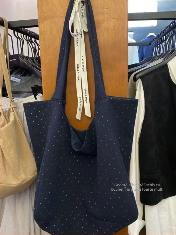 Geantă de umăr din PU cu imprimeu buline, capacitate mare — street fashion, primăvara 2025, închidere magnetică