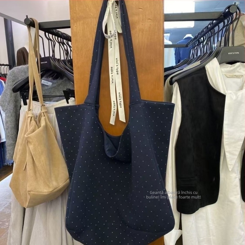 Geantă de umăr din PU cu imprimeu buline, capacitate mare — street fashion, primăvara 2025, închidere magnetică