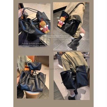 Geantă tote retro pentru femei, din piele PU, formă de găleată, curea de umăr simplă, închidere magnetică, căptușeală poliester