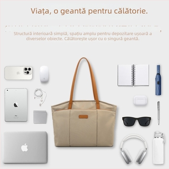 Geantă tote pentru femei pentru naveta la serviciu, din țesătură Oxford, formă orizontală pătrată, închidere cu fermoar, buzunare interioare pentru laptop și telefon