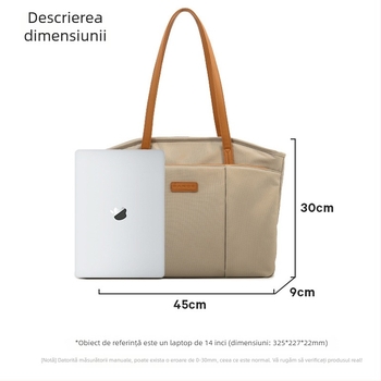 Geantă tote pentru femei pentru naveta la serviciu, din țesătură Oxford, formă orizontală pătrată, închidere cu fermoar, buzunare interioare pentru laptop și telefon