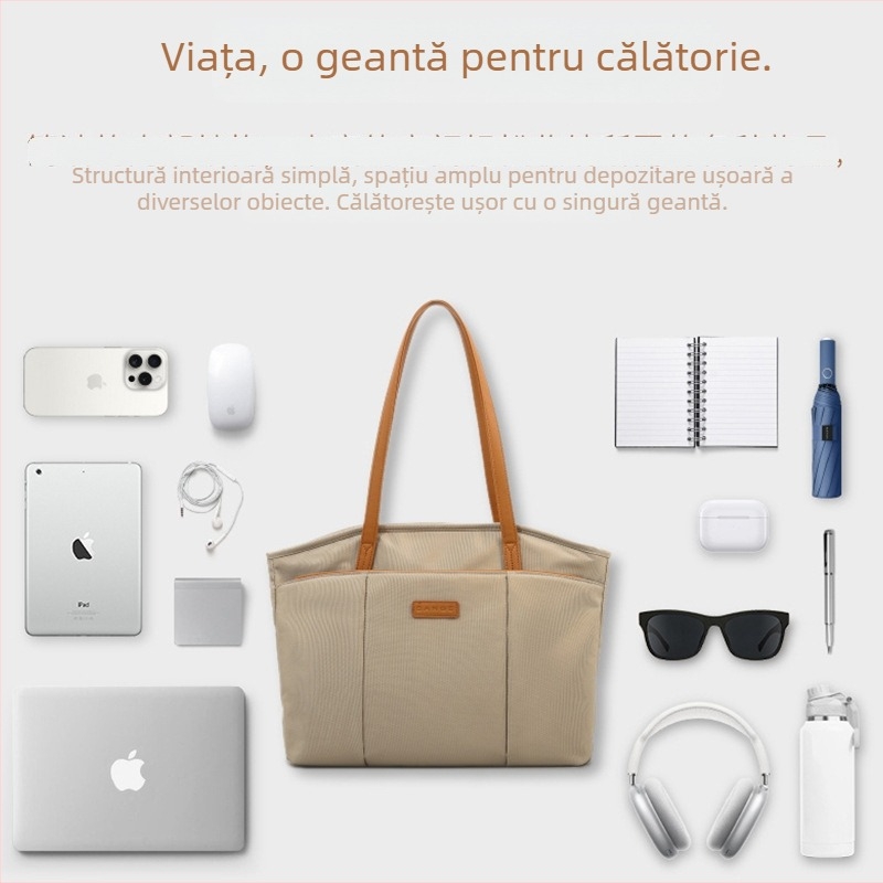 Geantă tote pentru femei pentru naveta la serviciu, din țesătură Oxford, formă orizontală pătrată, închidere cu fermoar, buzunare interioare pentru laptop și telefon