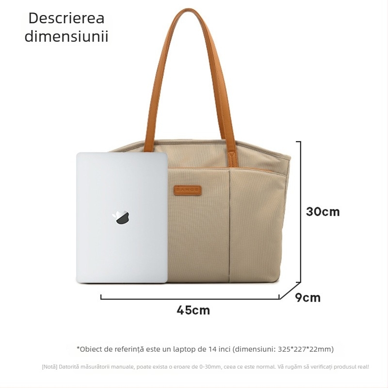 Geantă tote pentru femei pentru naveta la serviciu, din țesătură Oxford, formă orizontală pătrată, închidere cu fermoar, buzunare interioare pentru laptop și telefon