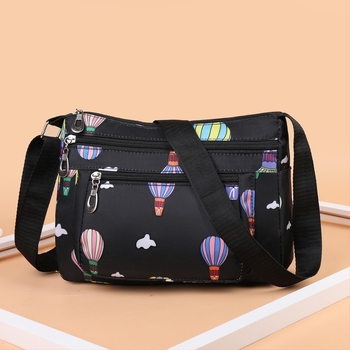 Geantă crossbody din pânză Oxford, stil urban minimalist, formă pătrată orizontală, fermoar la închidere, căptușeală din poliester