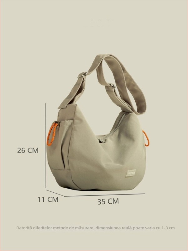 Geantă japoneză din pânză, cu capacitate mare, stil crossbody dumpling (trend stradal, material Oxford, formă orizontală pătrată, închidere cu fermoar, husă exterioară tridimensională)
