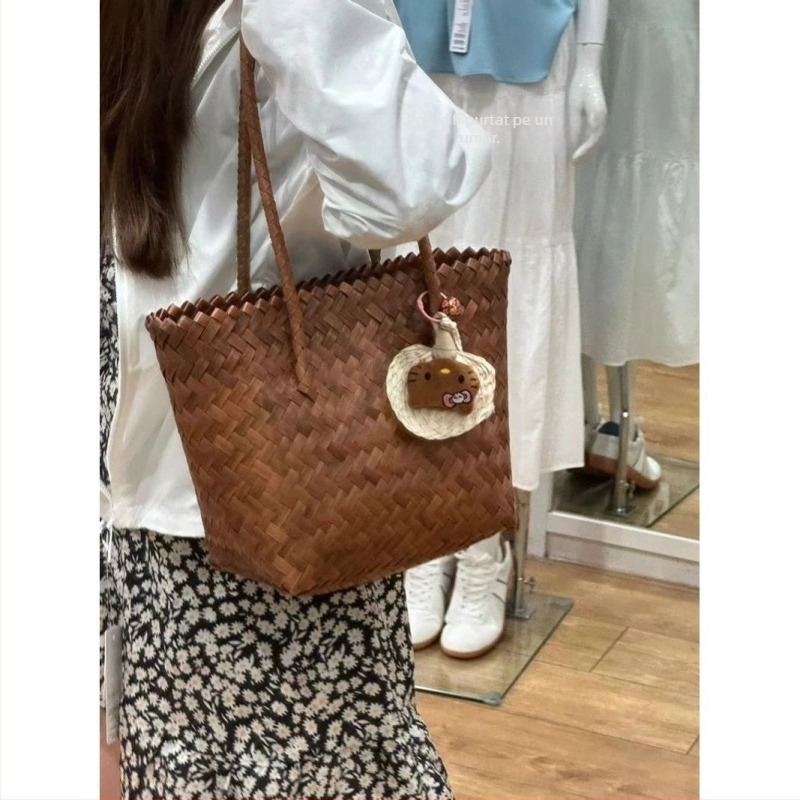 Geantă tip găleată țesută, PU piele, căptușire din material textil, Primăvara 2025