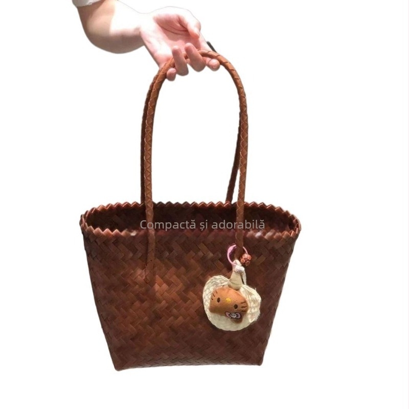 Geantă tip găleată țesută, PU piele, căptușire din material textil, Primăvara 2025